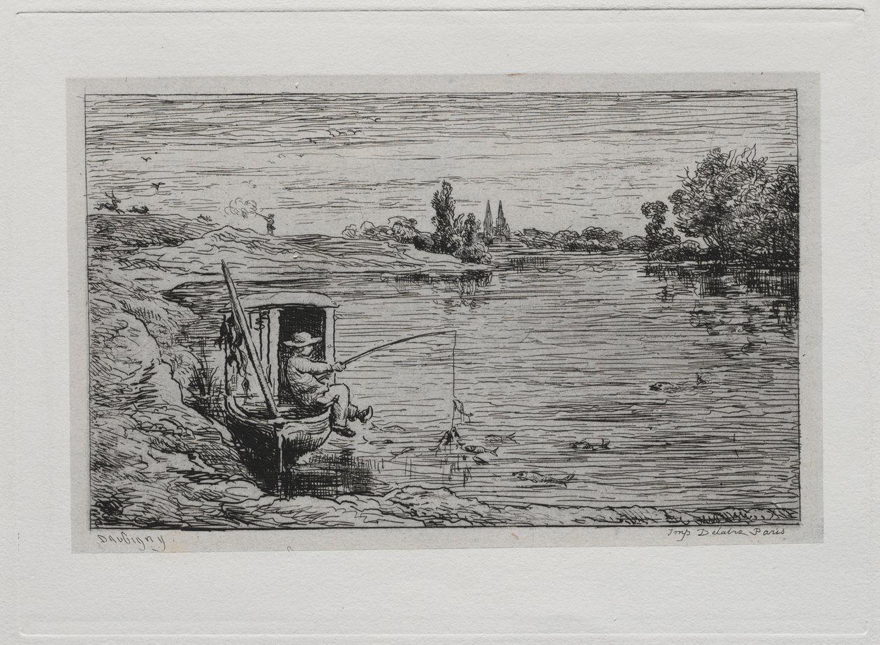 De Boottocht: De Kajuitjongen aan het Vissen (Lijnvissen) door Charles Francois Daubigny