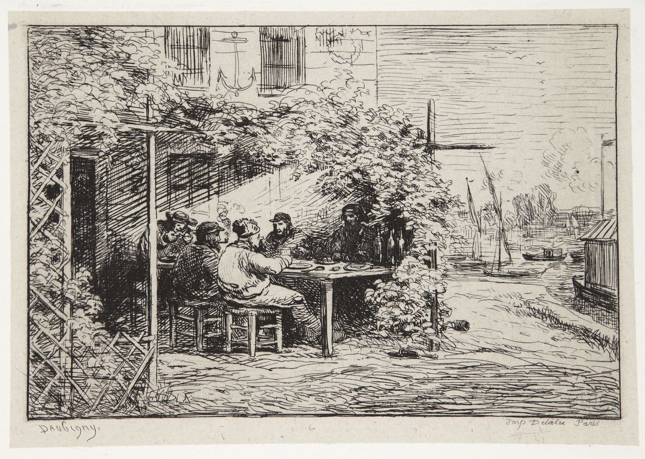 Het afscheidsontbijt in Asnières door Charles Francois Daubigny