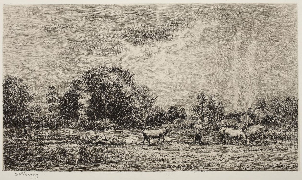 De opkomende maan door Charles Francois Daubigny