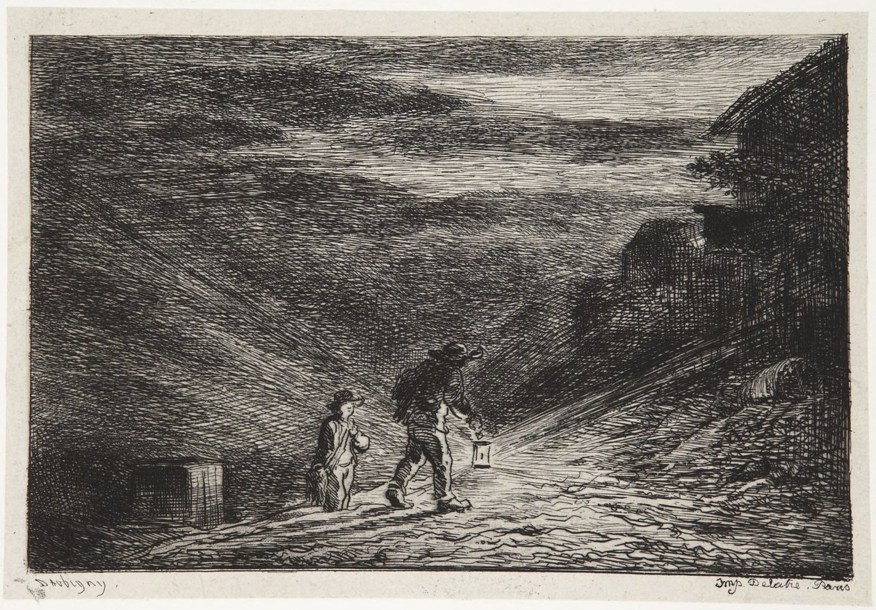 Op zoek naar een herberg door Charles Francois Daubigny