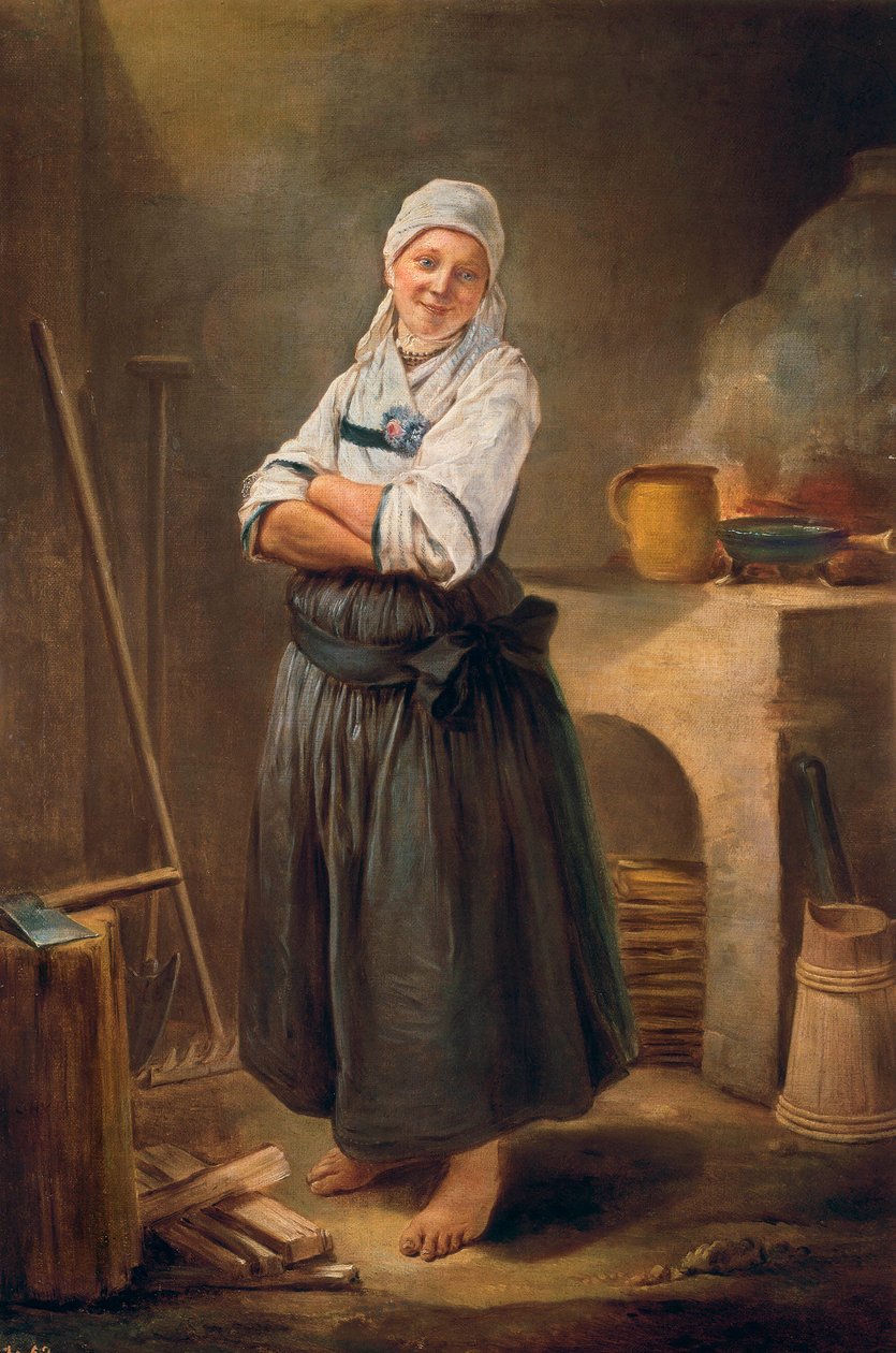 Een jonge vrouw uit Saksen in haar keuken door Charles Francois Hutin