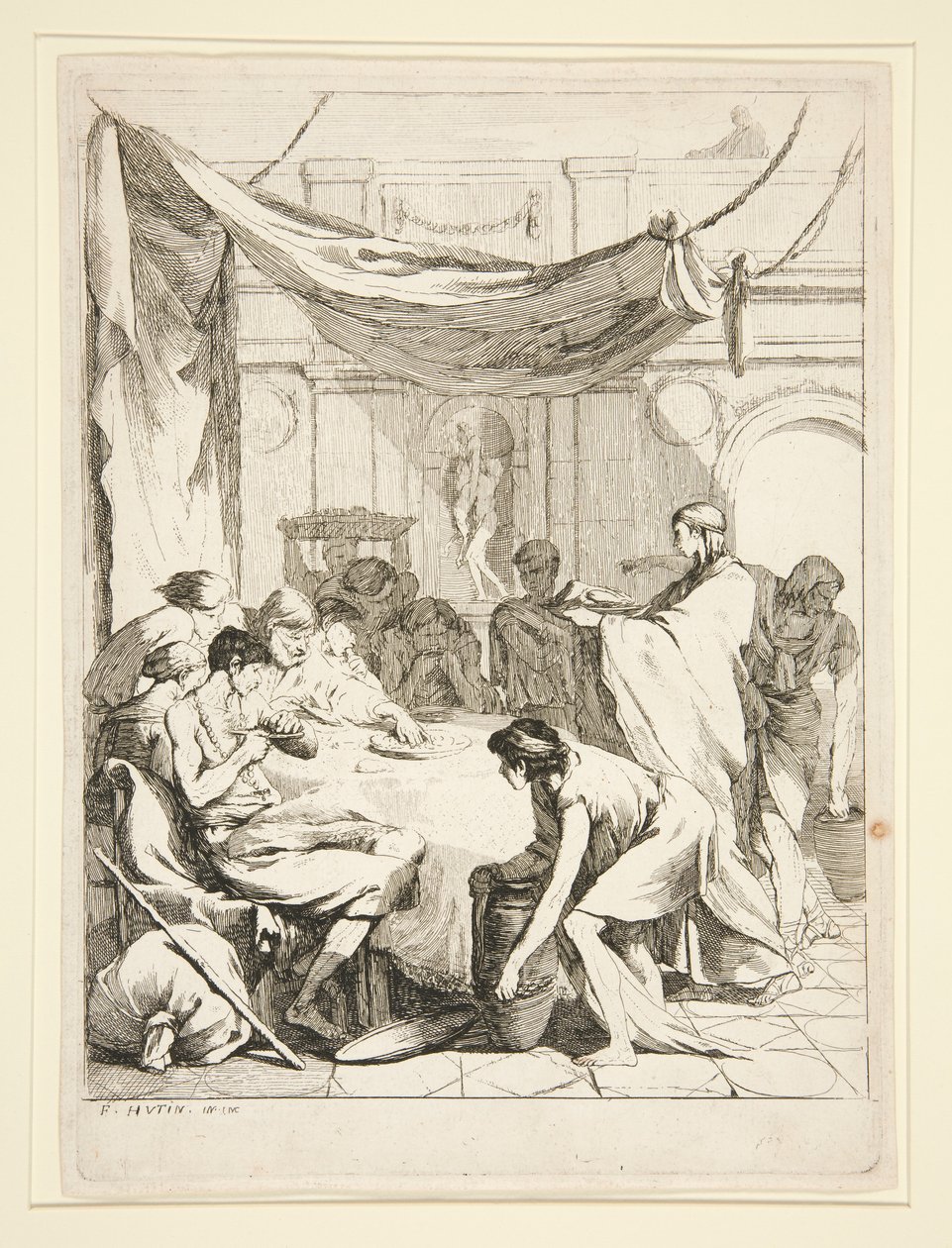 De hongerigen voeden, uit de serie Sept Oeuvres de Misericorde door Charles Francois Hutin