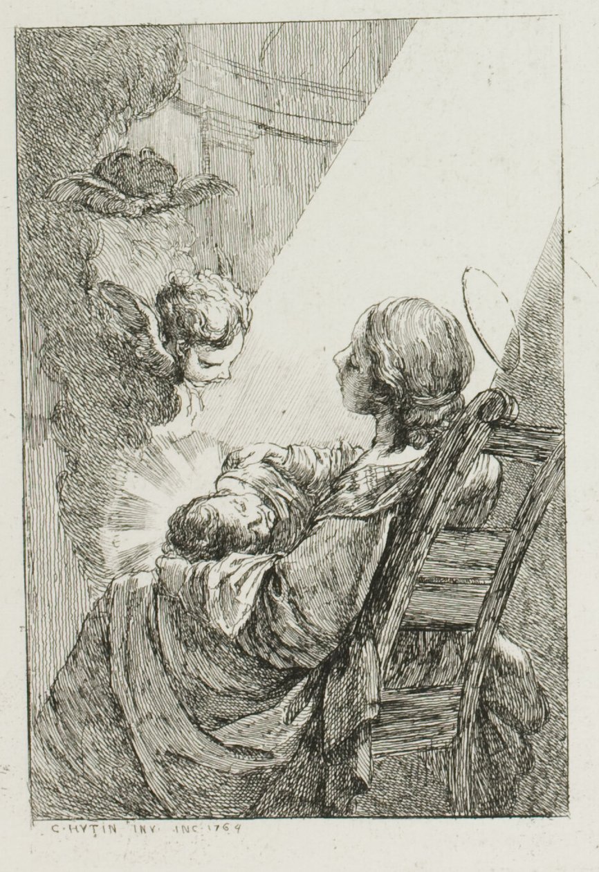De Maagd Maria wiegt het kindje Jezus door Charles Francois Hutin