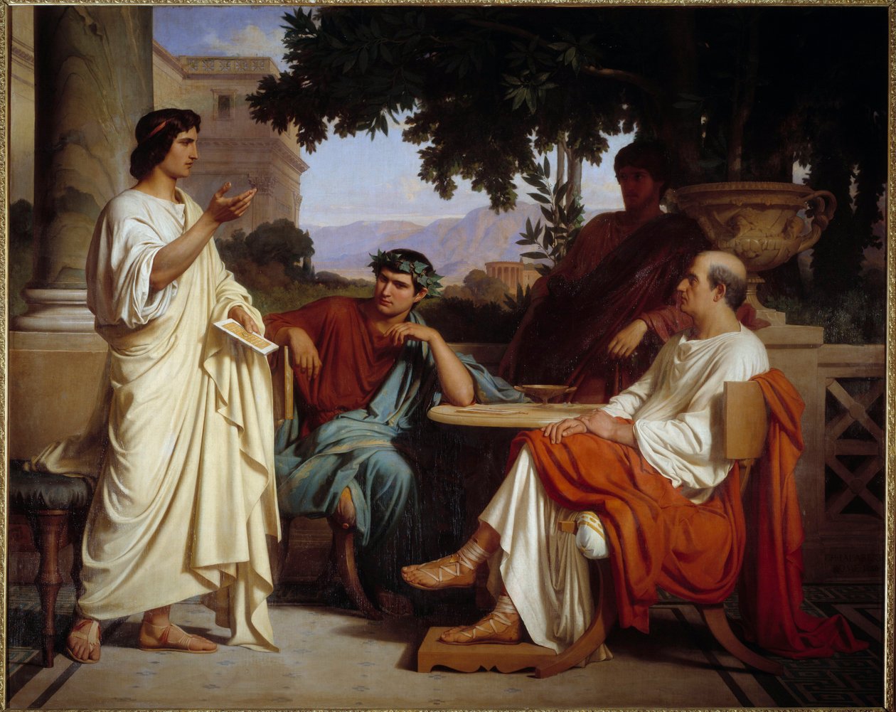 Virgile, Horace en Varius bij Mecene door Charles François Jalabert