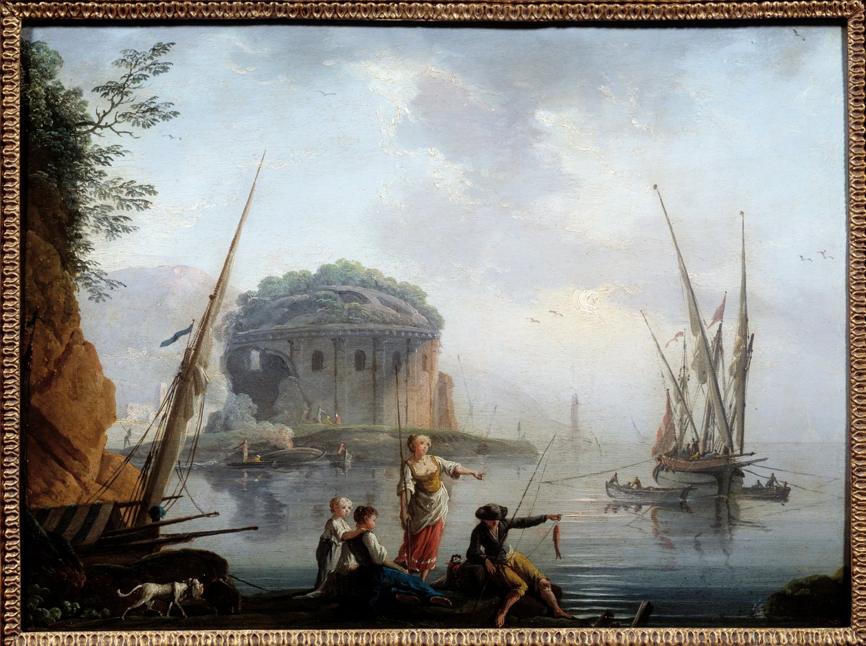 Marine Schilderij door Charles Francois Grenier de la Croix genaamd Lacroix de Marseille (? -1782) 18e eeuw Sun. 0,27x0,38 m Rouen, musee des Beaux Arts door Charles Francois Lacroix de Marseille