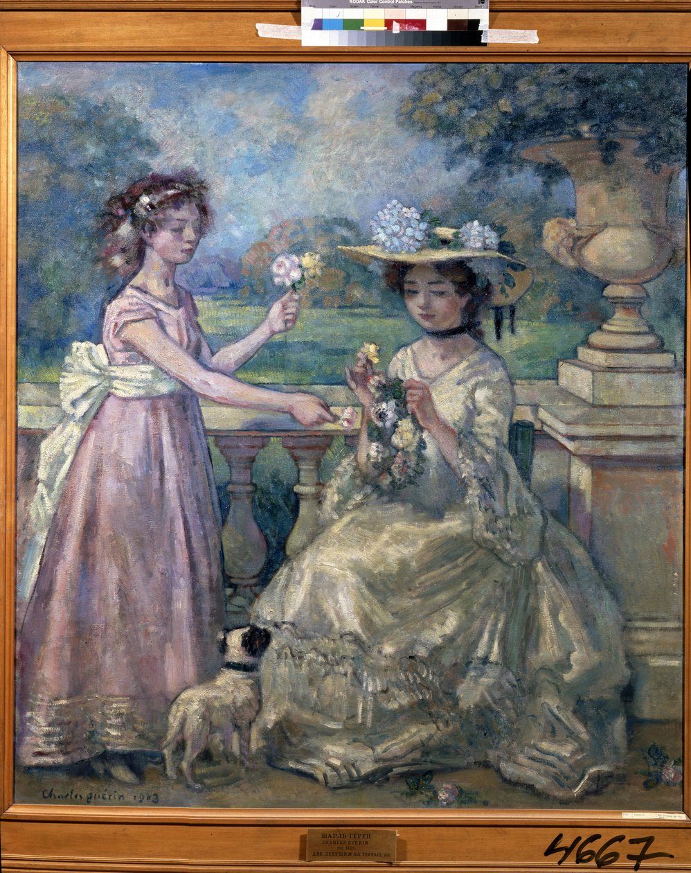 Twee meisjes op een terras door Charles Francois Prosper Guerin