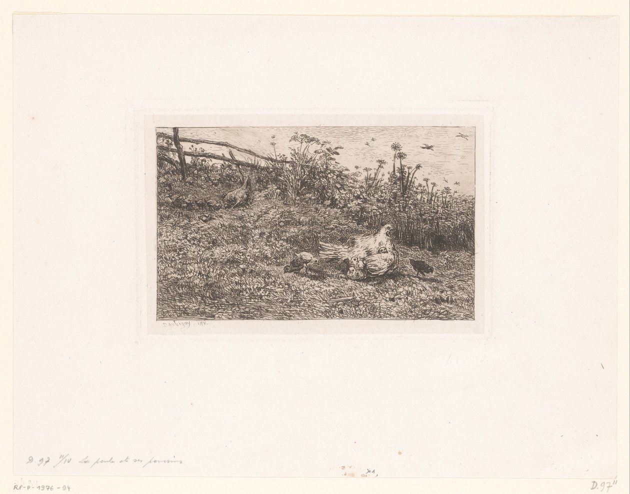 Kip met kuikens door Charles François Daubigny (attributed to)