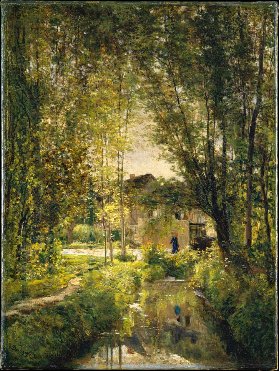 Charles-François Daubigny, 1877c - Landschap met een zonverlichte stroom door Charles Francois Daubigny