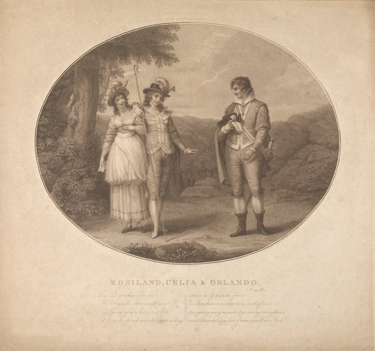 Rosalind, Celia en Orlando - "Zoals je het leuk vindt", Act III, Scene II door Charles Gauthier Playter
