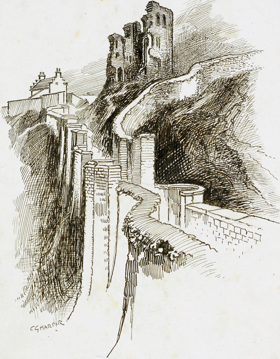 Kasteel van Scarborough, North Yorkshire, 1892-1933 door Charles George Harper