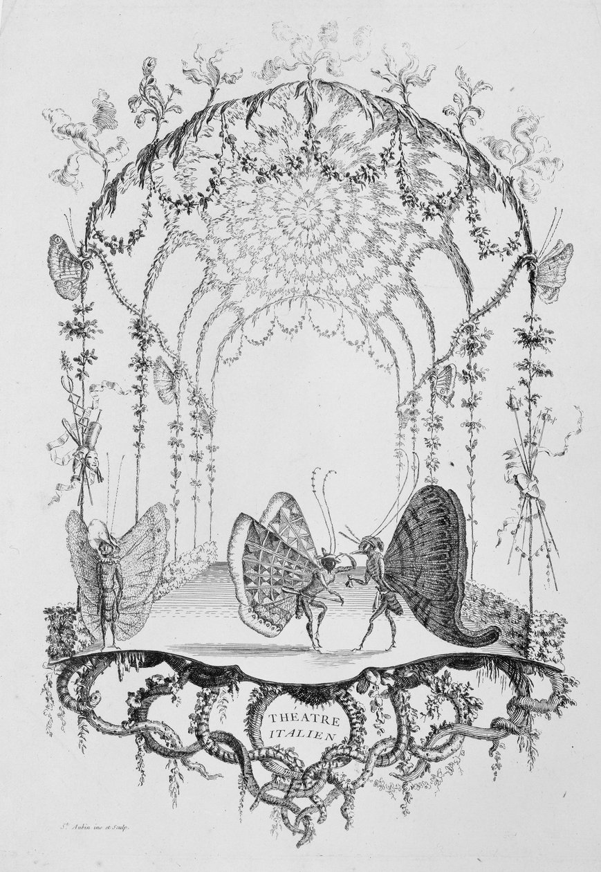 Italiaans theater Théâtre Italien, uit Essai de Papilloneries Humaines par Saint A... door Charles Germain de Saint Aubin