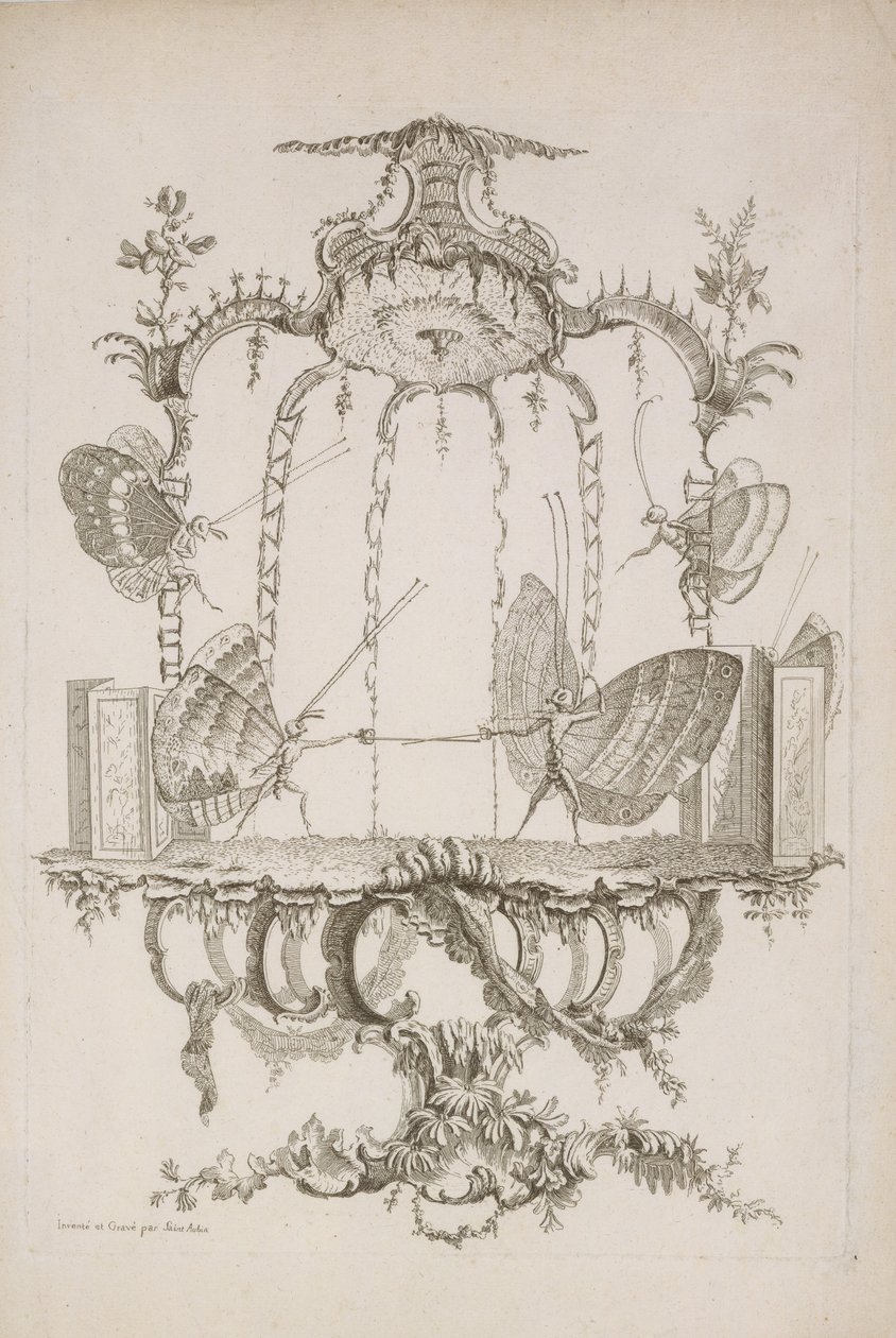 Het duel, uit Essai de Papilloneries Humaines par Saint Aubin, ca. 1756-60 door Charles Germain de Saint Aubin