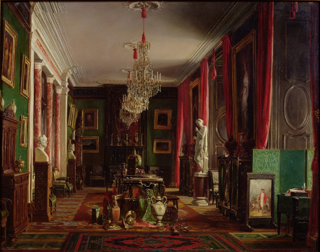 Interieur van het Kantoor van Alfred Emilien (1811-92) Graaf van Nieuwerkerke, Directeur-Generaal van de Keizerlijke Musea, in het Louvre, 1859 door Charles Giraud