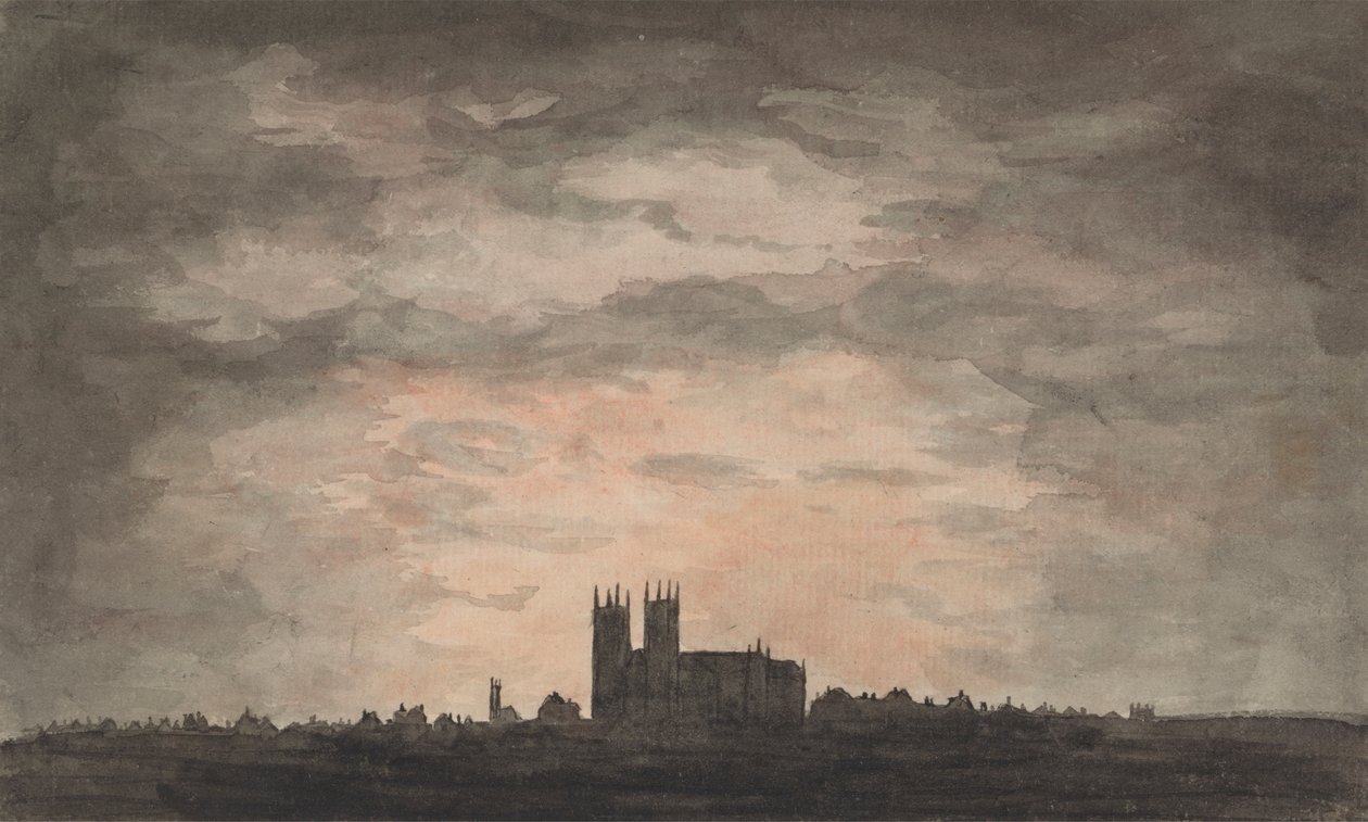 Een Grote Kerk (Westminster Abbey) bij Zonsondergang door Charles Gore