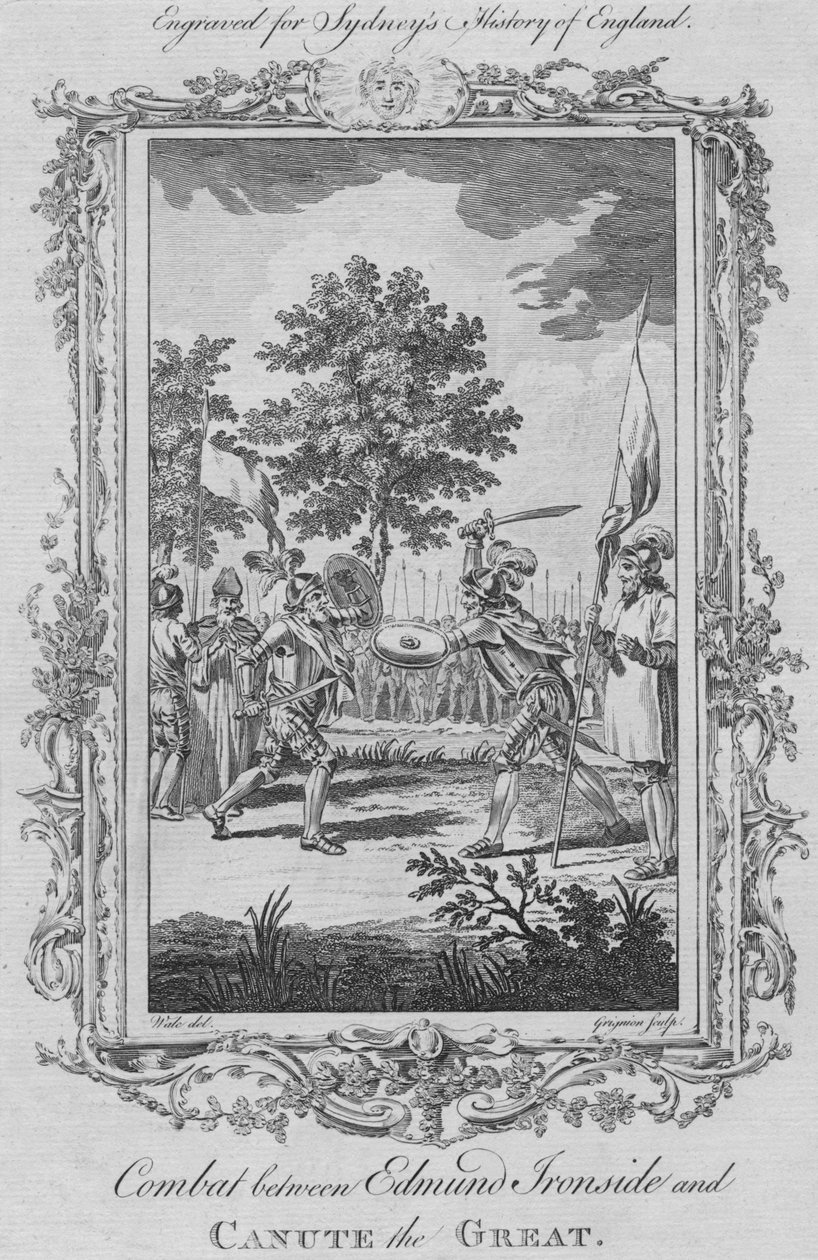 Gevecht tussen Edmund Ironside en Knoet de Grote, 1773 door Charles Grignion