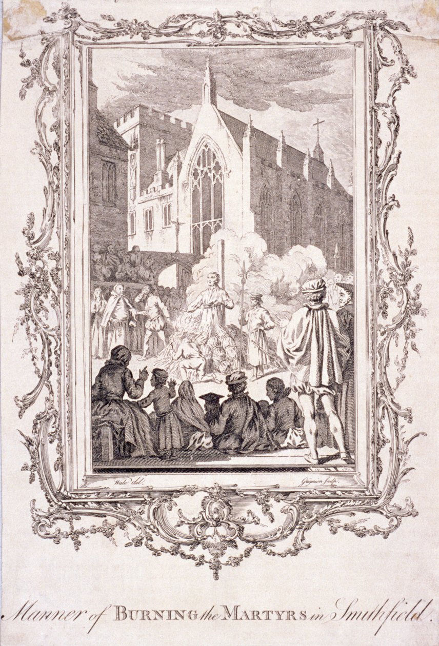 Scène van protestanten die worden verbrand in Smithfield door Charles Grignion