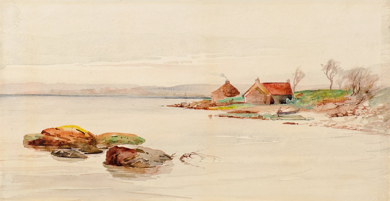 Kustscène met huisjes door Charles Gustav Louis Phillips
