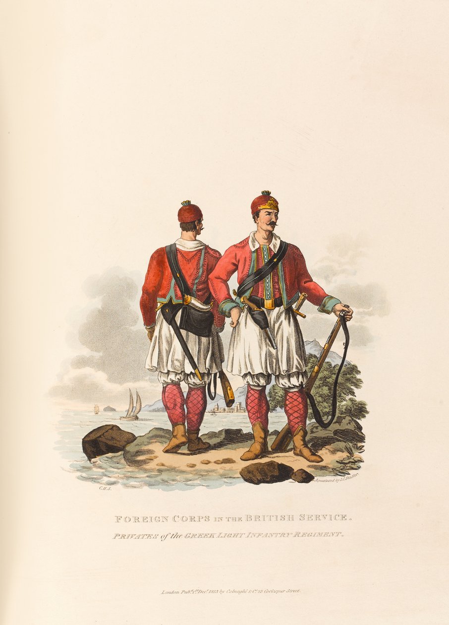 Vreemde korpsen in Britse dienst. Soldaten van het Griekse Lichte Infanterieregiment door Charles Hamilton (after) Smith