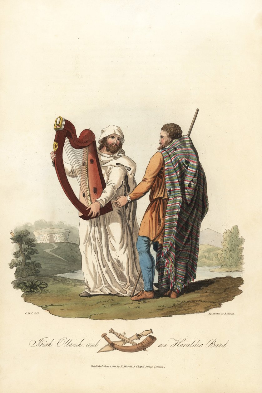 Ierse ollamh en een heraldische bard, pre-Romeinse tijd, 1821 door Charles Hamilton (after) Smith