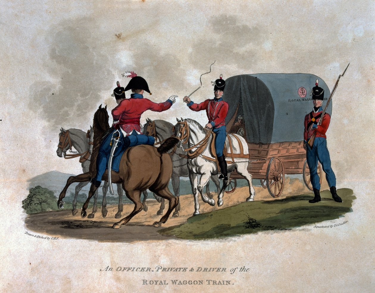 Een Officier, Soldaat en Voerman van de Royal Waggon Train, uit 