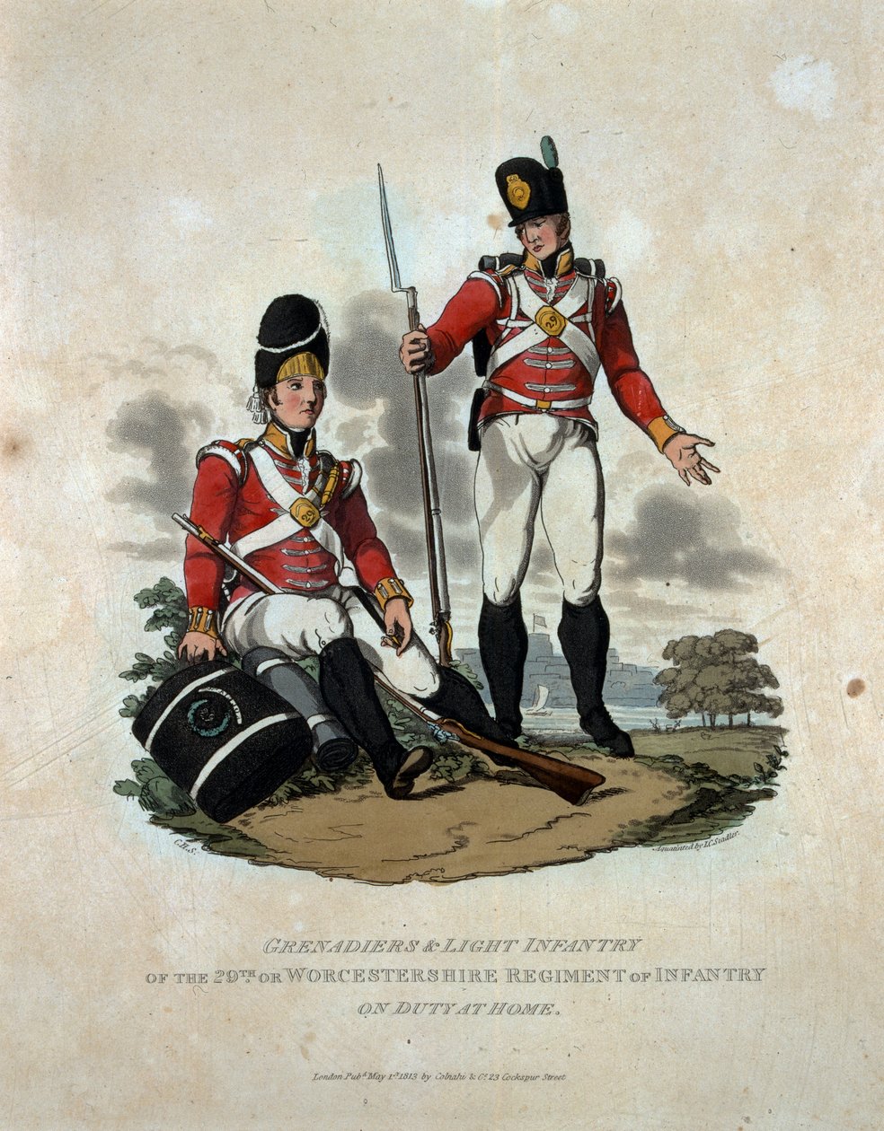 Grenadiers en lichte infanterie van het 29e of Worcestershire Regiment of Infantry in dienst thuis, uit 