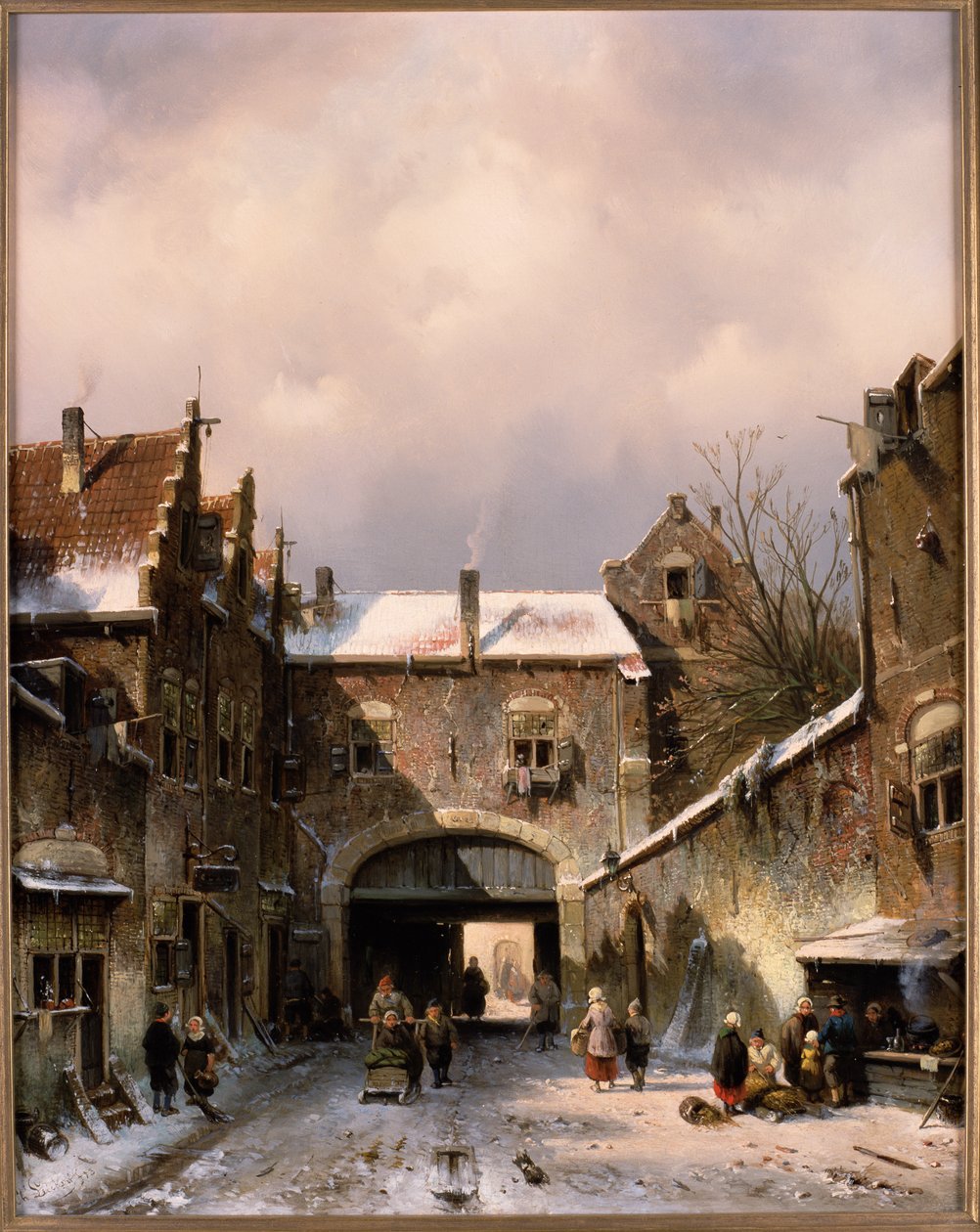 Een Dorpsstraat in de Winter door Charles Henri Joseph Leickert