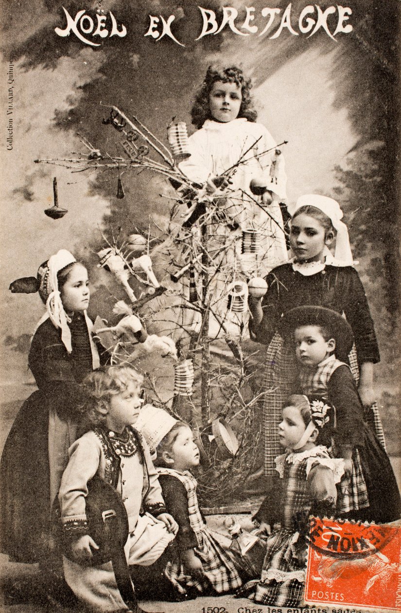 Oude ansichtkaart Vrolijk Kerstfeest De wijze kinderen Bretagne Frankrijk door Augustus Kollner