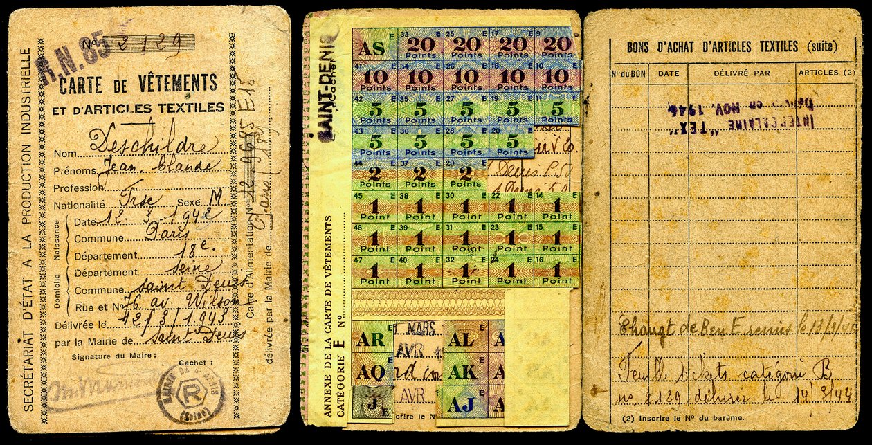 Rantsoeneringskaart Kledingkaart Secretariaat voor Industriële Productie Tweede Wereldoorlog 1941 door Augustus Kollner