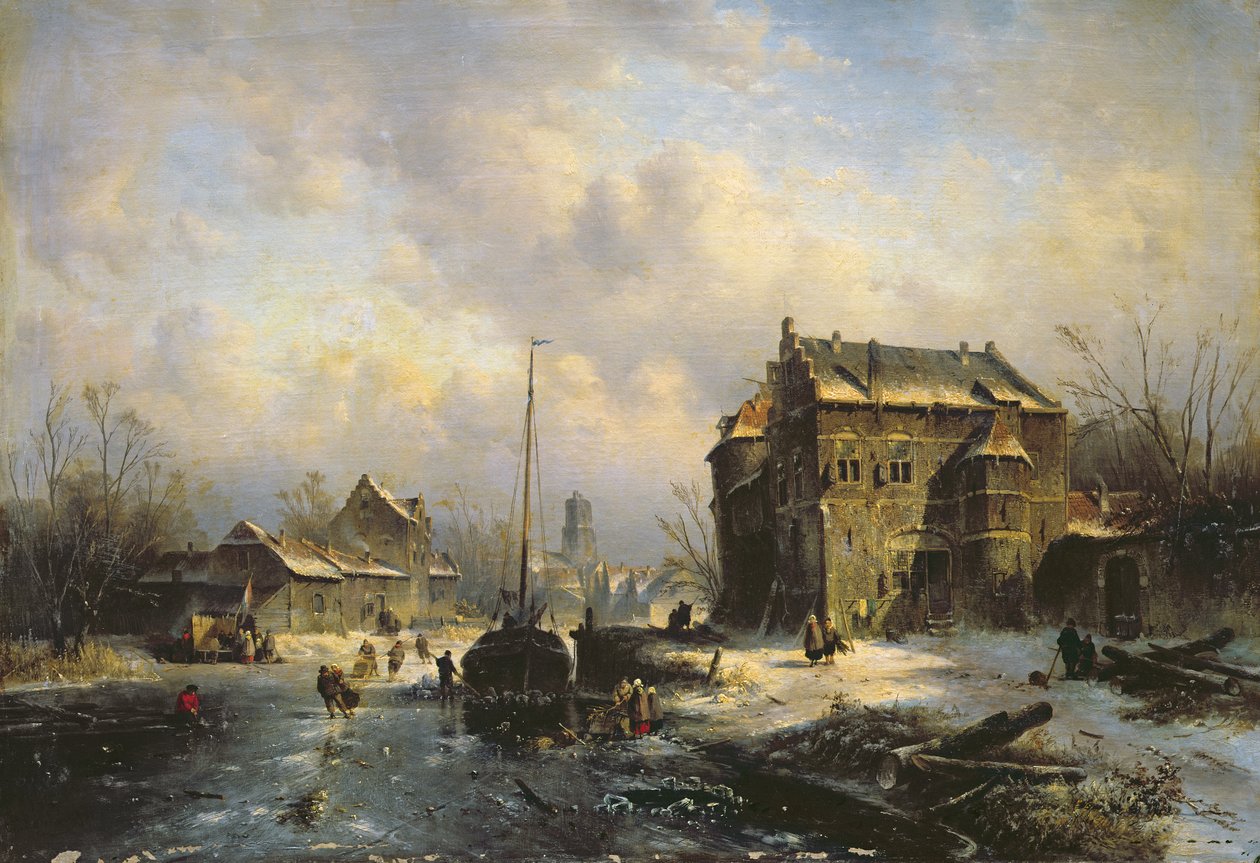 Winterscène, 1851 door Charles-Henri-Joseph Leickert