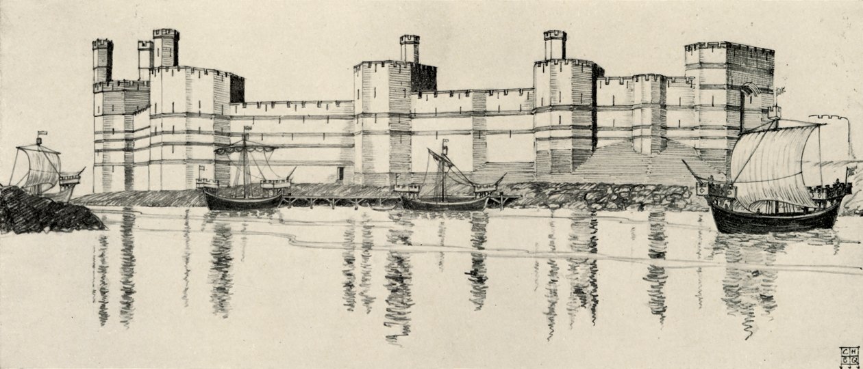 Exterieur van Caernarvon Castle, Noord-Wales, 1931 door Charles Henry Bourne Quennell