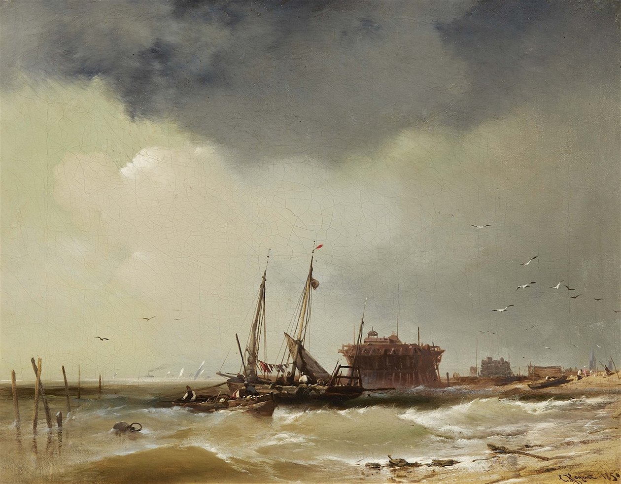 Vissersboten landen op een strand door Charles Hoguet