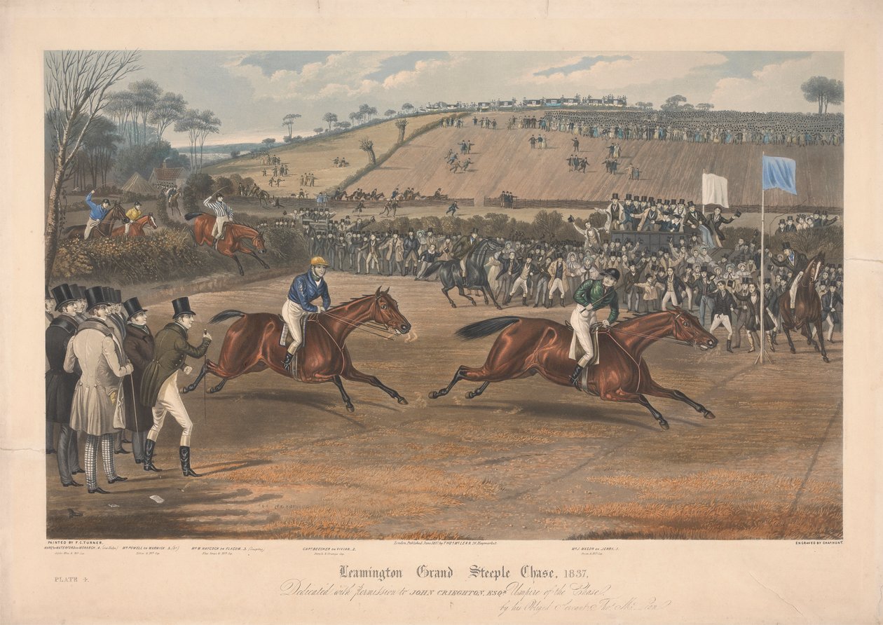 Een van een set van vier: Leamington Grand Steeple Chase ... 1837. Plaat 4. Marqs van Waterford op Monarch... door Charles Hunt