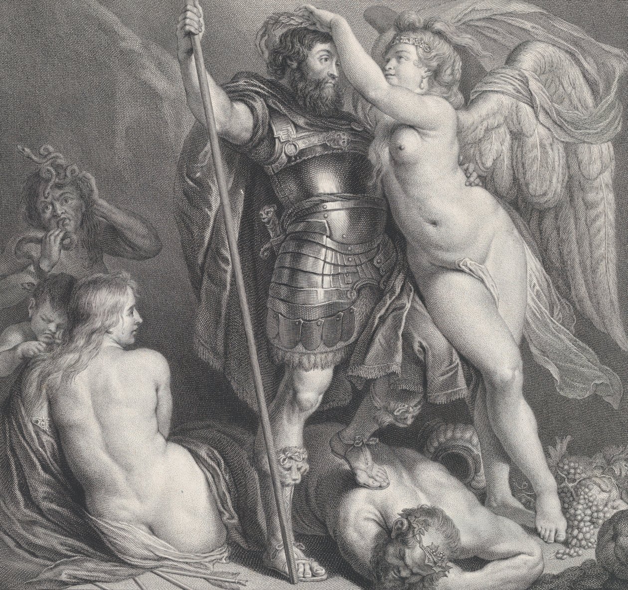 Held gekroond door Overwinning, die een lauwerkrans op zijn hoofd plaatst, Venus en Cupido, ca. 1735-61 door Charles Hutin
