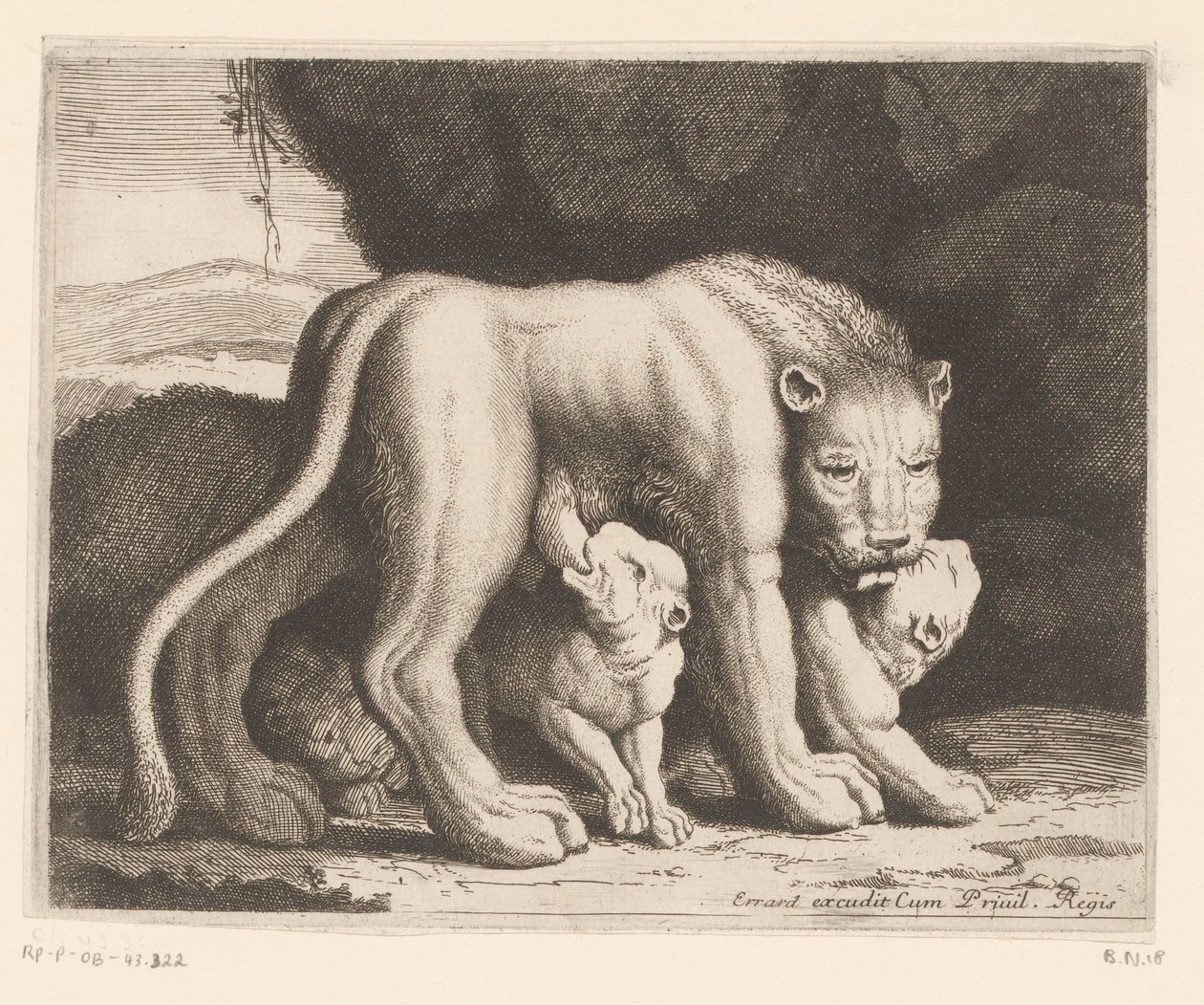 Zogende leeuwin door Charles II Errard (attributed to)