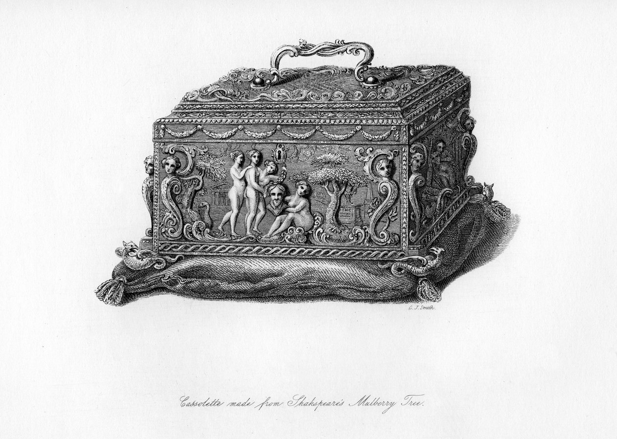 Gesneden cassolette gemaakt van het hout van Shakespeares moerbeiboom, 18e eeuw, 1840 door Charles J. Smith