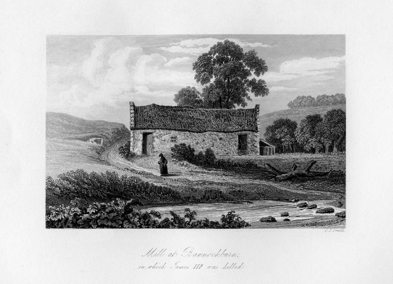 Molen bij Bannockburn, waar James III van Schotland werd gedood in 1488, 1840 door Charles J. Smith