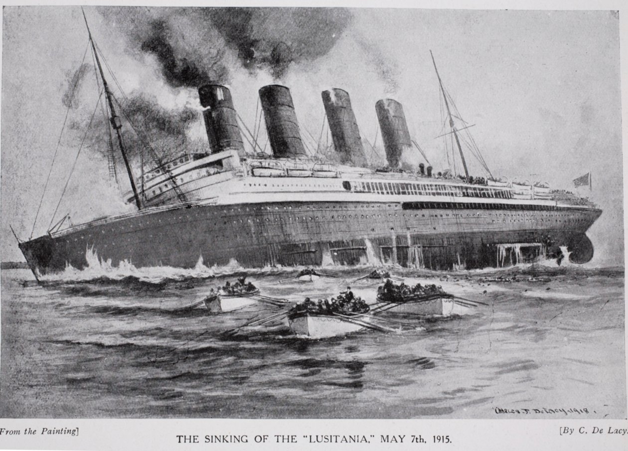 Het zinken van de Lusitania, 7 mei 1915, illustratie uit 