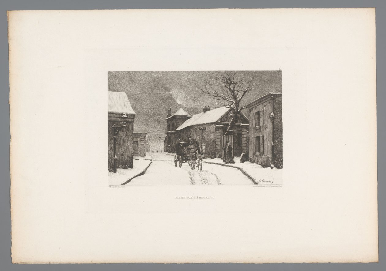 Gezicht op de Rue des Rosiers in Montmartre door Charles Joseph Beauverie