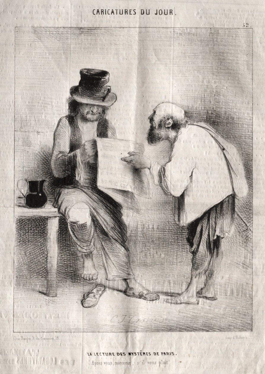 Karikaturen van de dag: Het Lezen van de mysteries van Parijs door Charles Joseph Traviès de Villers