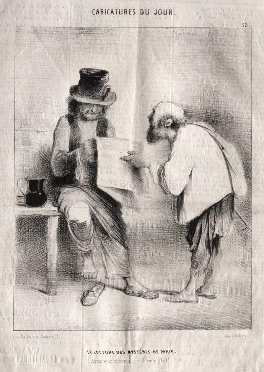 Karikaturen van de dag: Het lezen van de mysteries van Parijs door Charles Joseph Traviès de Villers