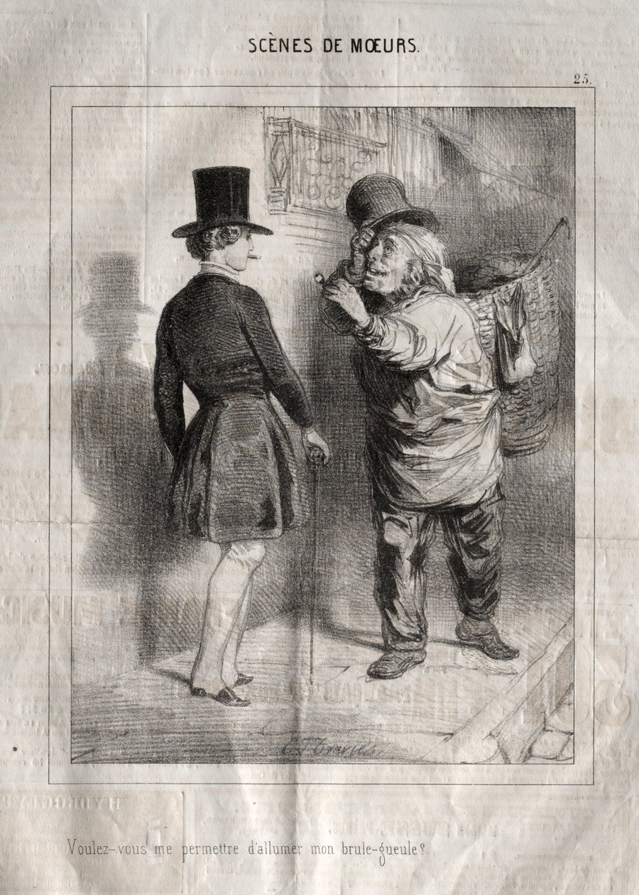 Scènes de Moeurs: Voulez-vous me permettre dallumer mon brule-gueule door Charles Joseph Traviès de Villers