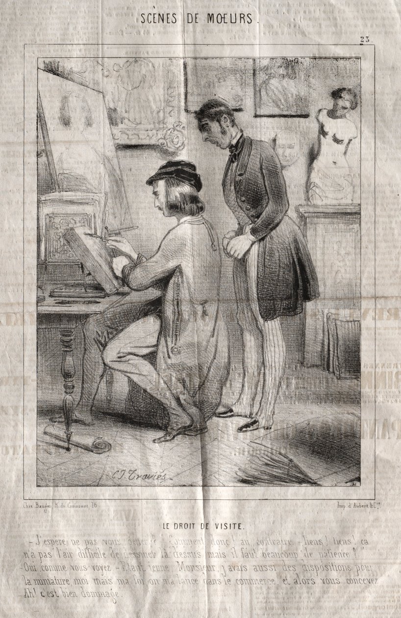 Scènes de moeurs: La Droit de visite. Jespère ne pas vous gener... door Charles Joseph Traviès de Villers