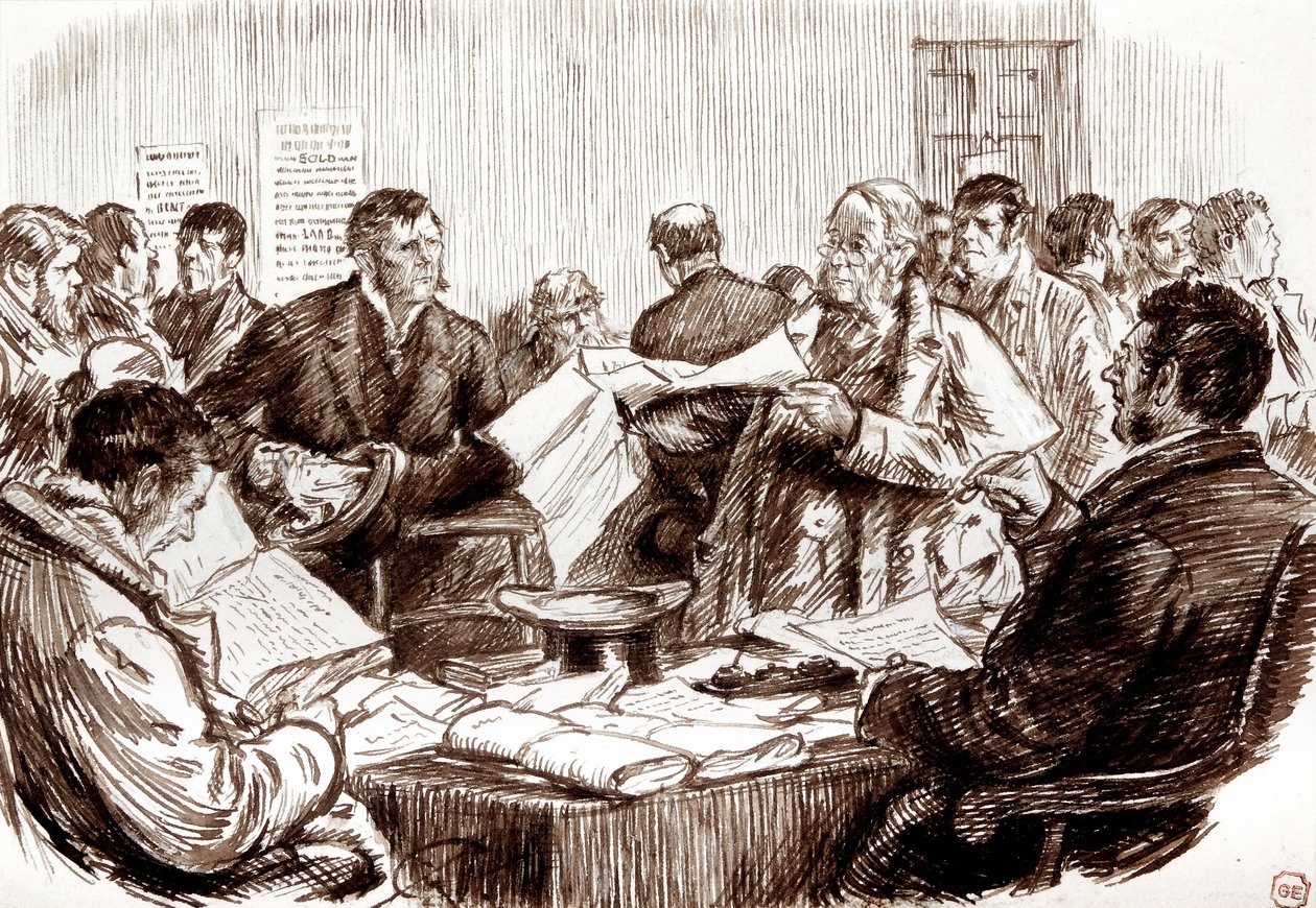 Scène in een Ierse Landrechtbank door Charles Keene