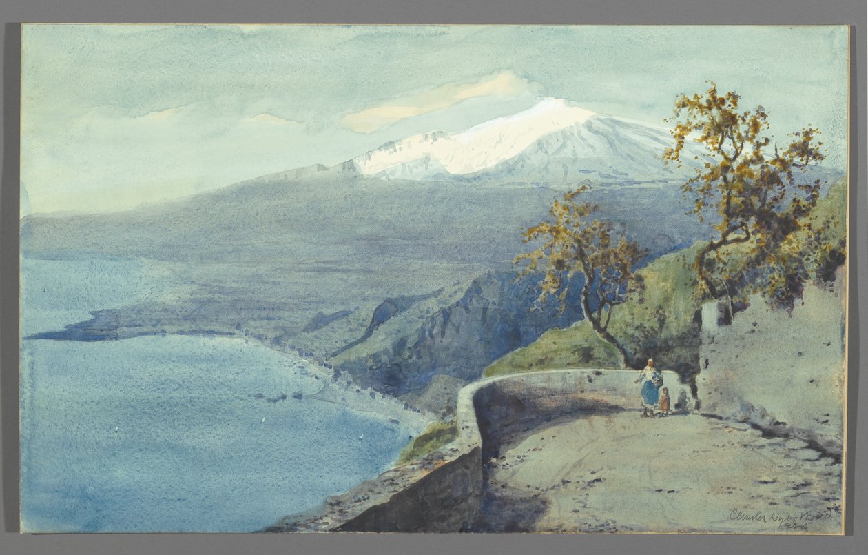 Uitzicht op de Etna vanaf Taormina, Sicilië, 1925 door Charles King Wood