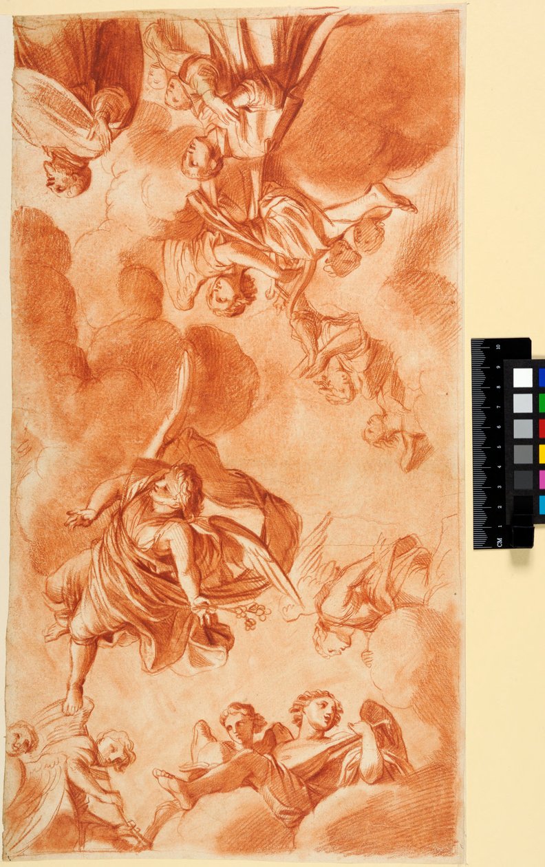 Deckengestaltung mit Engeln und Anbetern. Für die Chapelle du Séminaire in Saint-Sulpice, Paris door Charles Le Brun