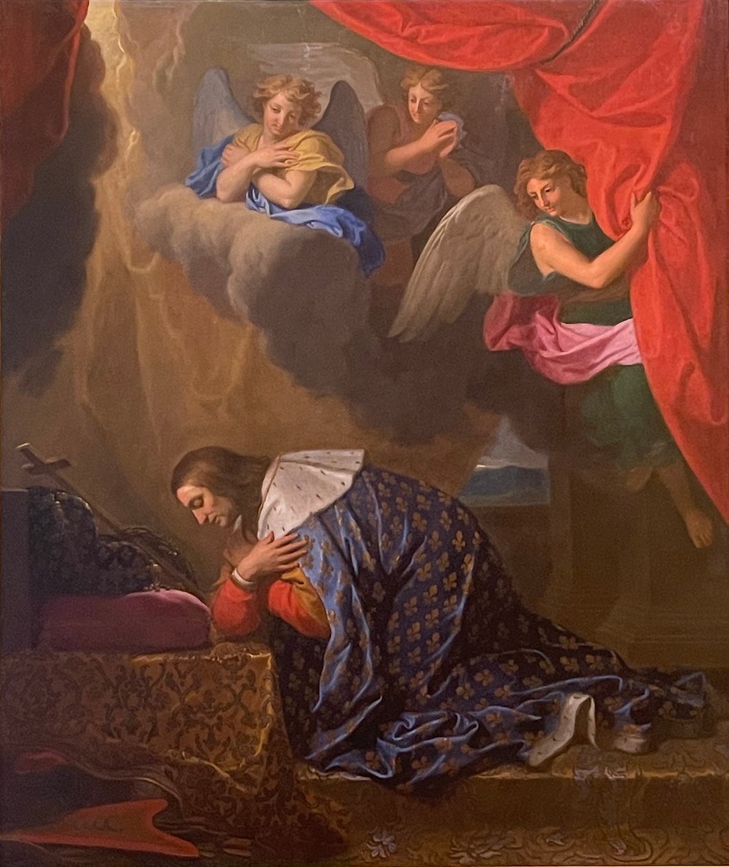 Frans: Saint Louis in gebed, verering van de doornenkroon door Charles Le Brun