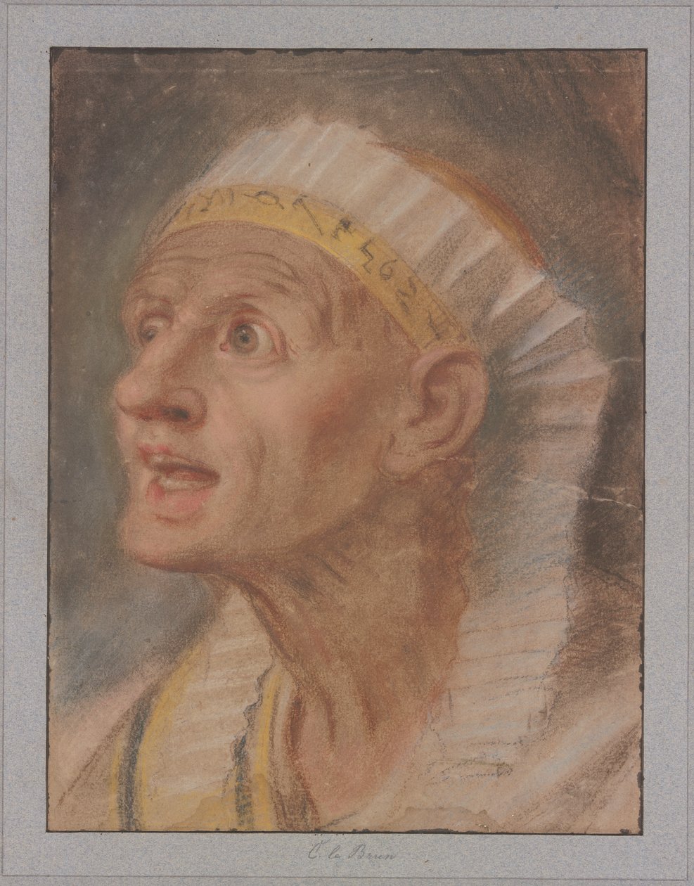 Hoofd van een koningin met Egyptisch hoofdtooisel uit „De koninginnen aan de voeten van Alexander de Grote“ door Charles Le Brun