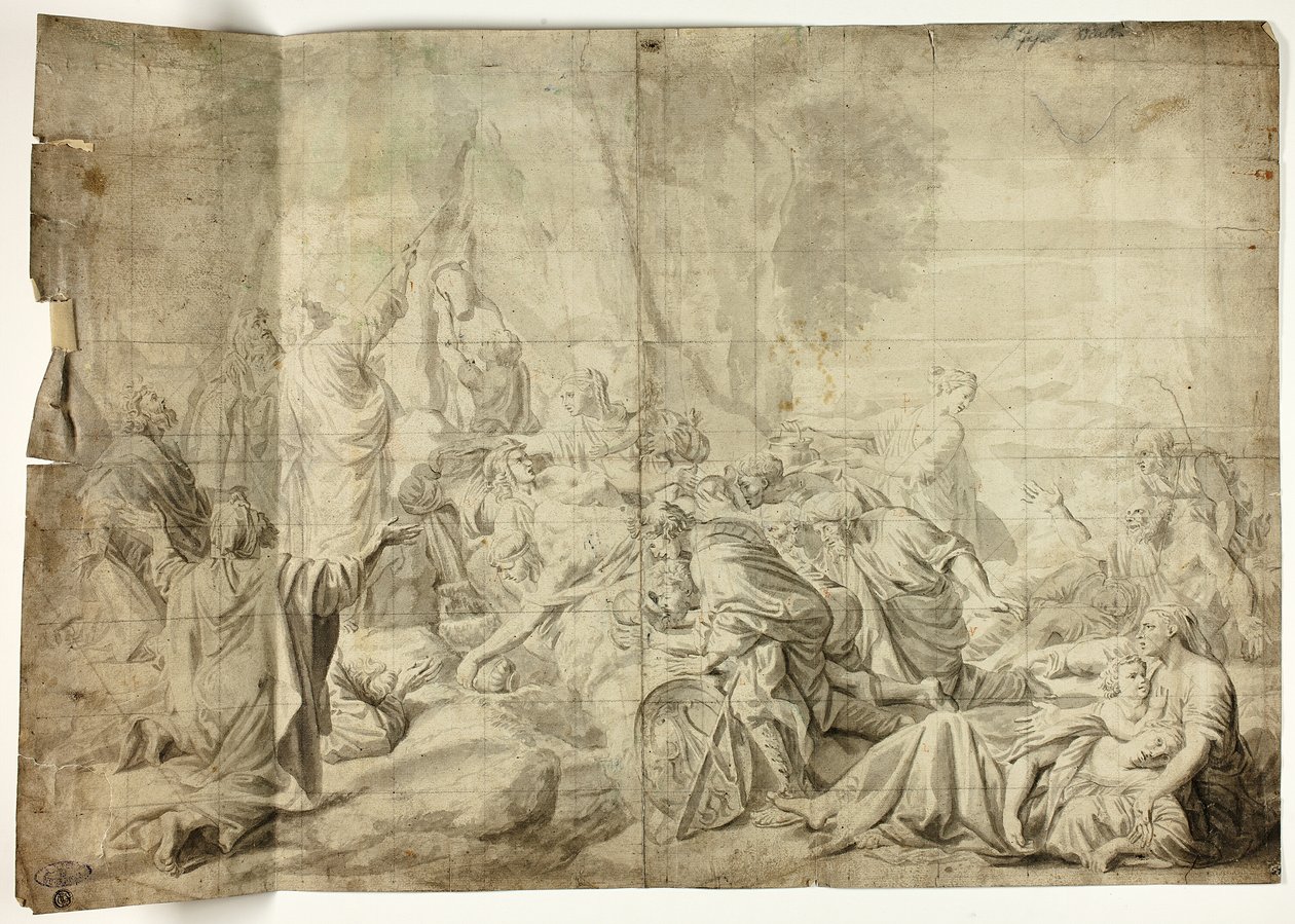 Mozes haalt water uit de rots door Charles Le Brun