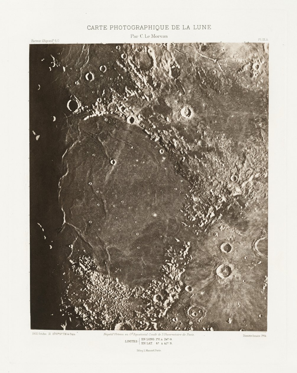 Carte photographique de la lune, planche IX.A (Fotografische Kaart van de Maan, plaat IX.A),21 oktober door Charles le Morvan