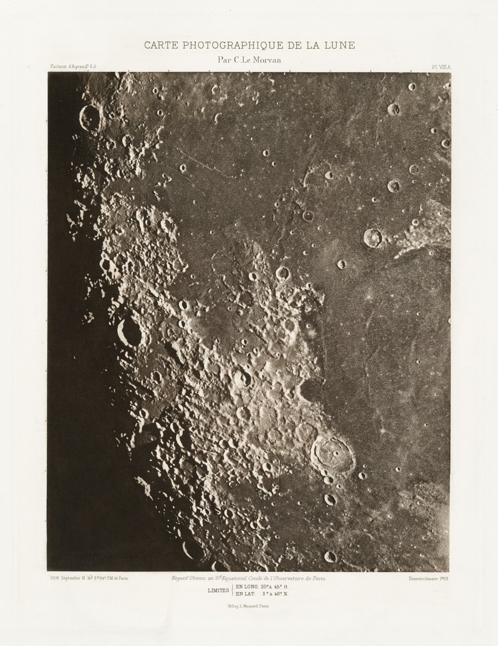 Carte photographique de la lune, planche VIII.A (Fotografische kaart van de maan, plaat VIII.A),13 september door Charles le Morvan